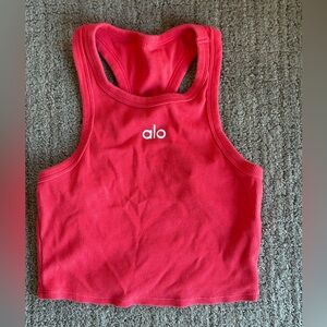 Alo Red Ribbed Cropped Tank Top